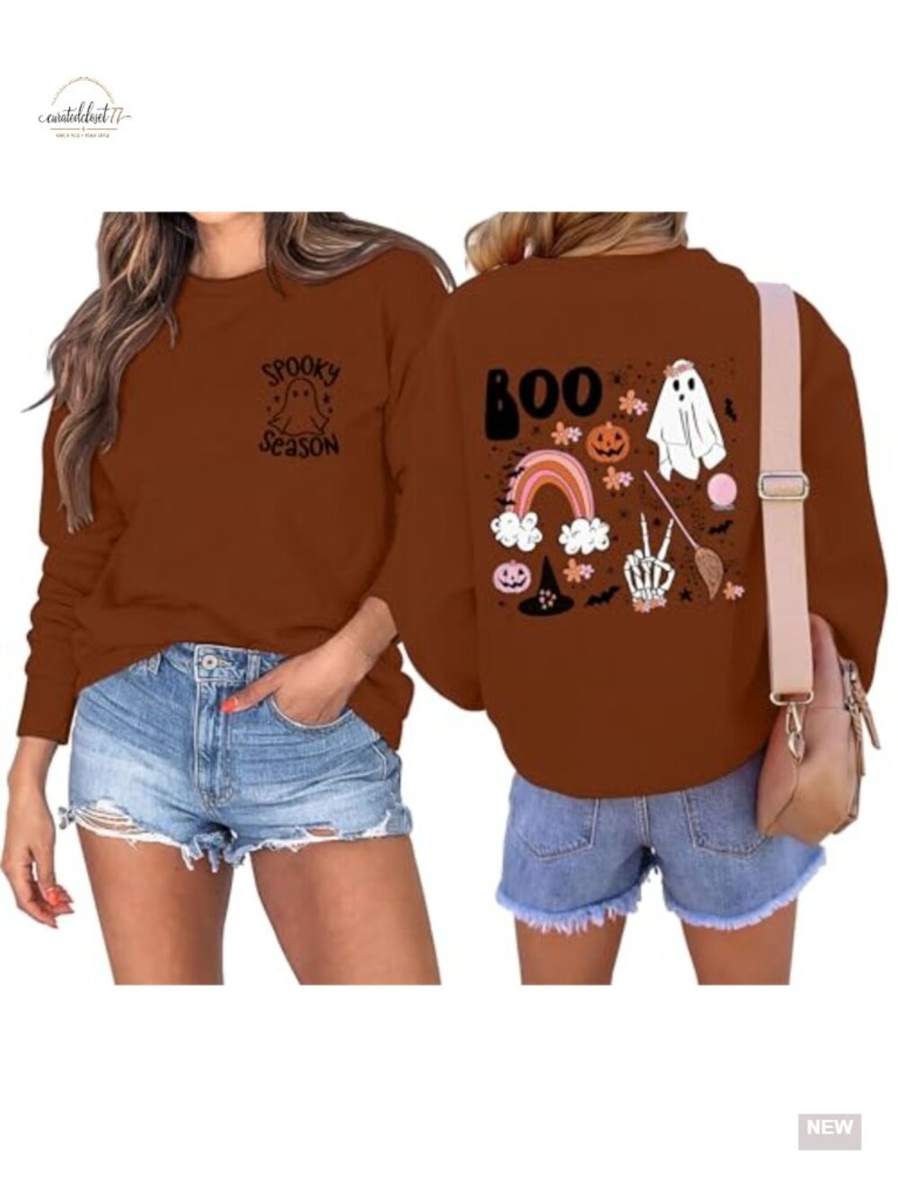 Spooky Season Sweatshirt Women Cute Halloween Ghost Pullover Long Sleeve